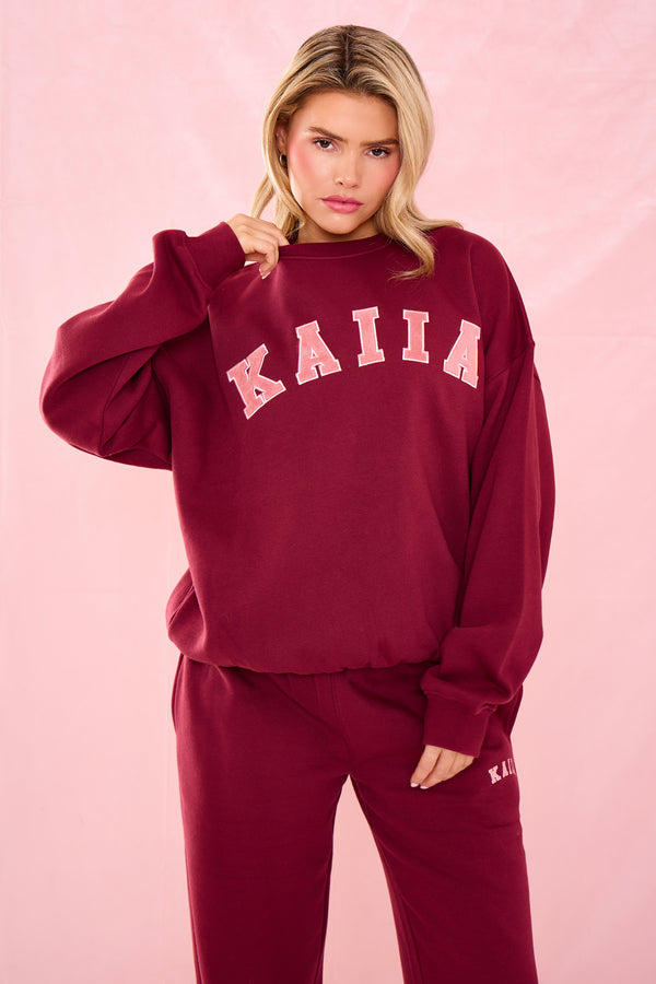 Kaiia Slogan Oversized Sweatshirt Warm Berry