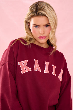 Kaiia Slogan Oversized Sweatshirt Warm Berry