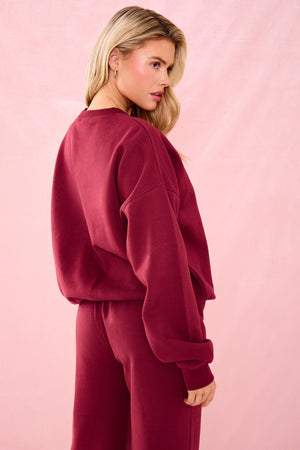 Kaiia Slogan Oversized Sweatshirt Warm Berry