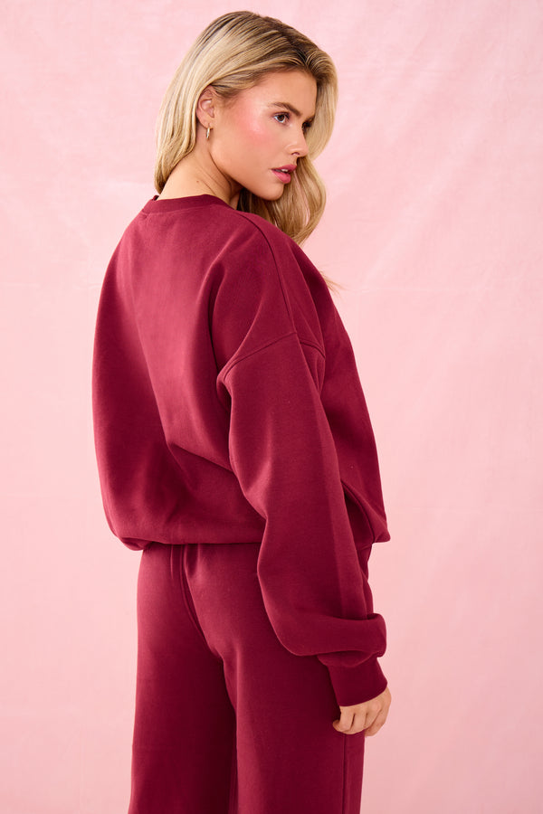 Kaiia Slogan Oversized Sweatshirt Warm Berry