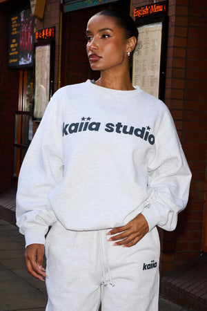 Kaiia Studio Star Oversized Sweatshirt Light Grey Marl & Dark Grey
