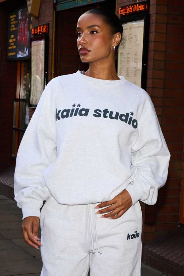 Kaiia Studio Star Oversized Sweatshirt Light Grey Marl & Dark Grey