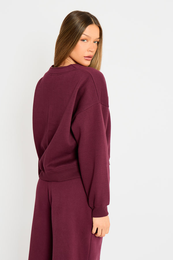 Kaiia Logo Button Down Oversized Sweat Cardigan Dark Cherry