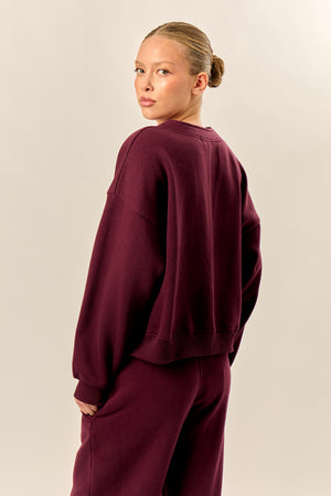 Kaiia Logo Button Down Oversized Sweat Cardigan Dark Cherry