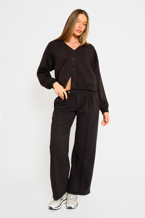 Kaiia Logo Button Down Oversized Sweat Cardigan Black