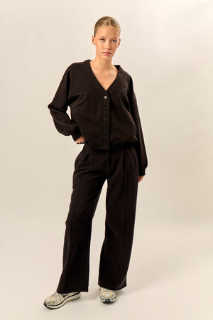 Kaiia Logo Button Down Oversized Sweat Cardigan Black
