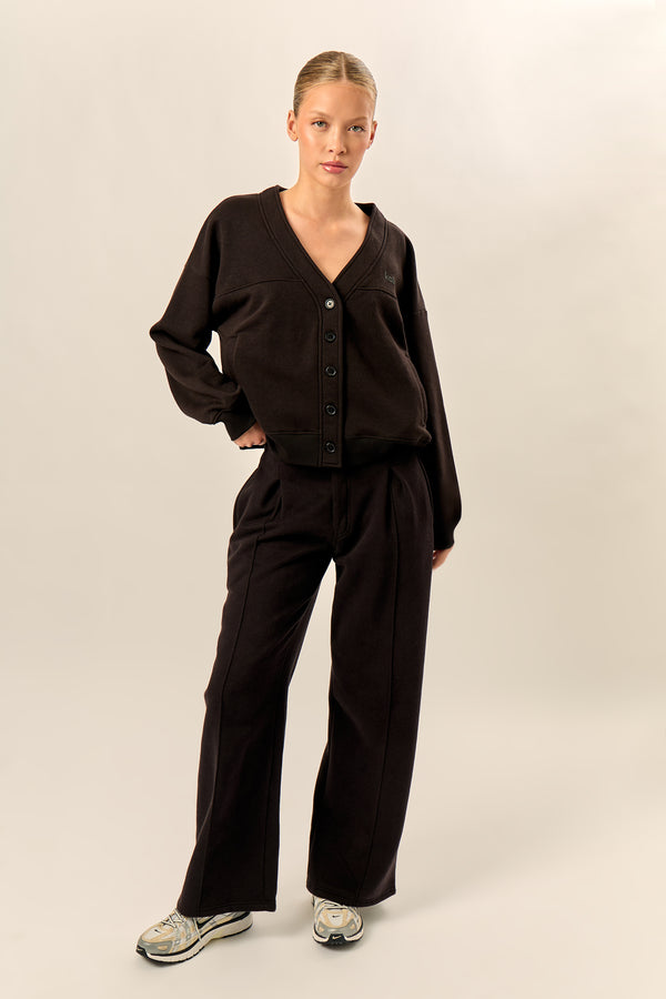 Kaiia Logo Button Down Oversized Sweat Cardigan Black