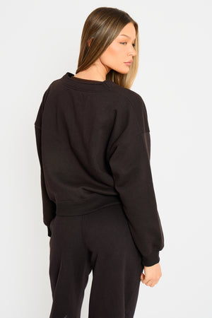 Kaiia Logo Button Down Oversized Sweat Cardigan Black