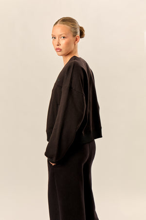 Kaiia Logo Button Down Oversized Sweat Cardigan Black