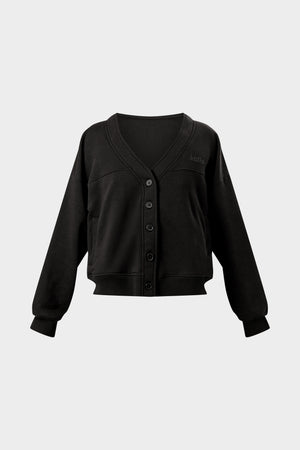 Kaiia Logo Button Down Oversized Sweat Cardigan Black