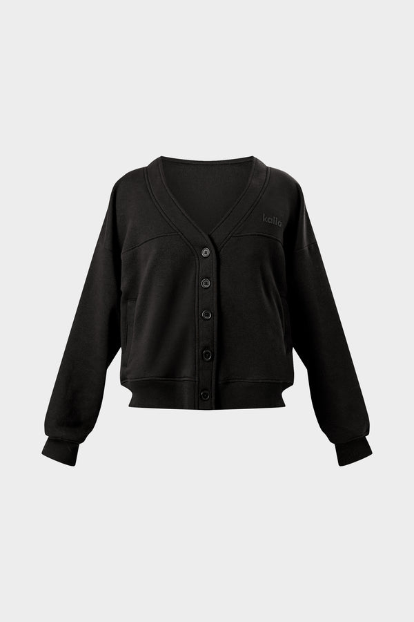 Kaiia Logo Button Down Oversized Sweat Cardigan Black