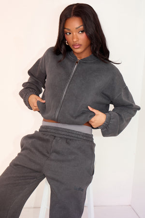 Kaiia Zip Through Bomber Style Sweatshirt Washed Black