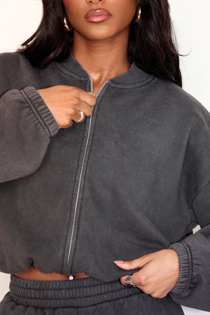 Kaiia Zip Through Bomber Style Sweatshirt Washed Black