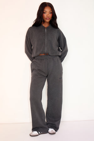 Kaiia Zip Through Bomber Style Sweatshirt Washed Black