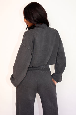 Kaiia Zip Through Bomber Style Sweatshirt Washed Black