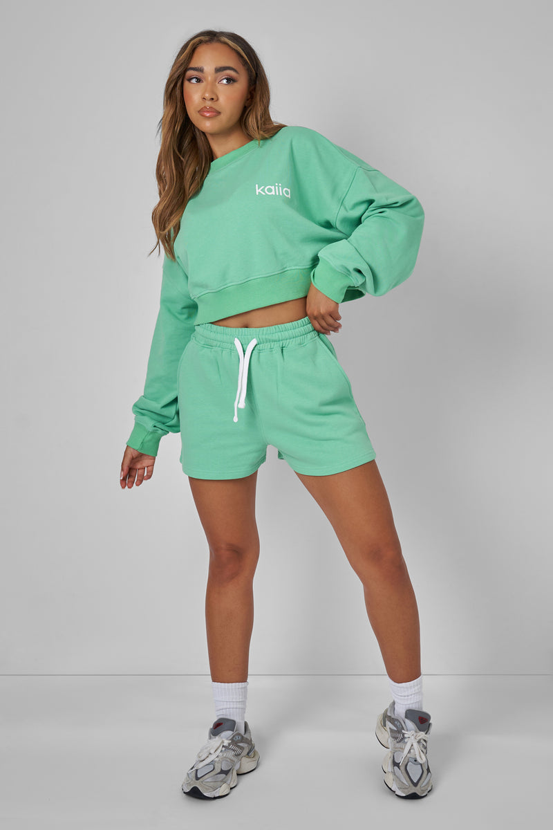 Relaxed Contrast Drawcord Sweat Shorts Green