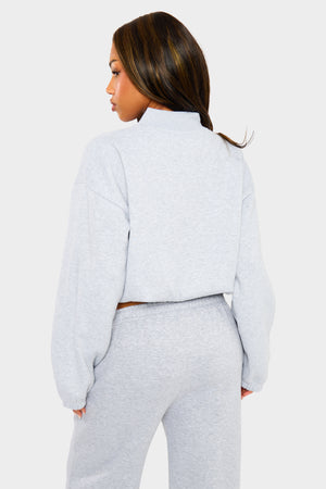 Kaiia Zip Through Bomber Style Sweatshirt Light Grey Marl