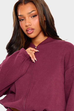 Kaiia Zip Through Bomber Style Sweatshirt Dark Cherry