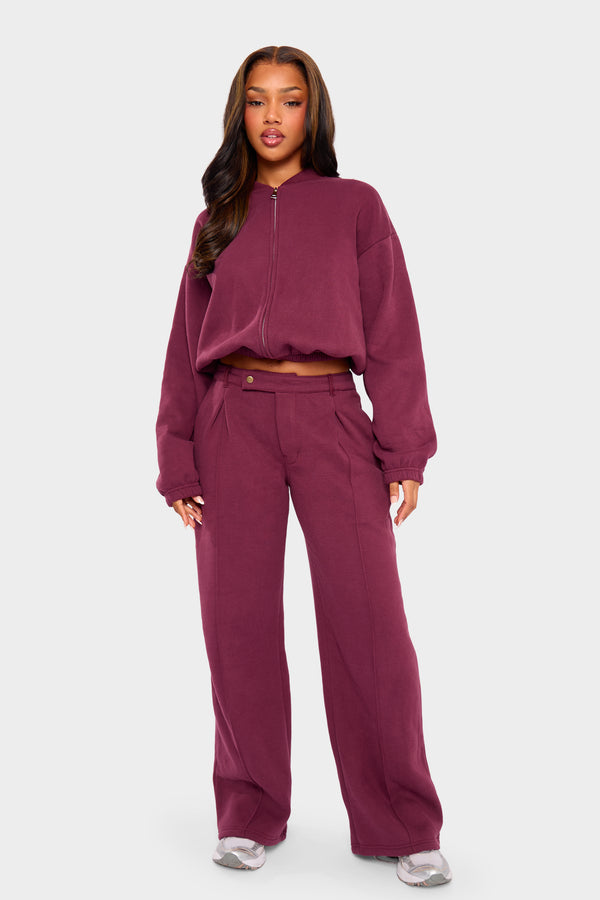 Kaiia Zip Through Bomber Style Sweatshirt Dark Cherry
