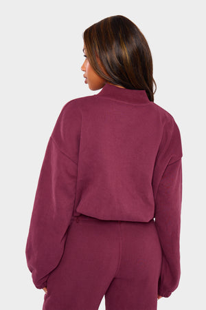 Kaiia Zip Through Bomber Style Sweatshirt Dark Cherry