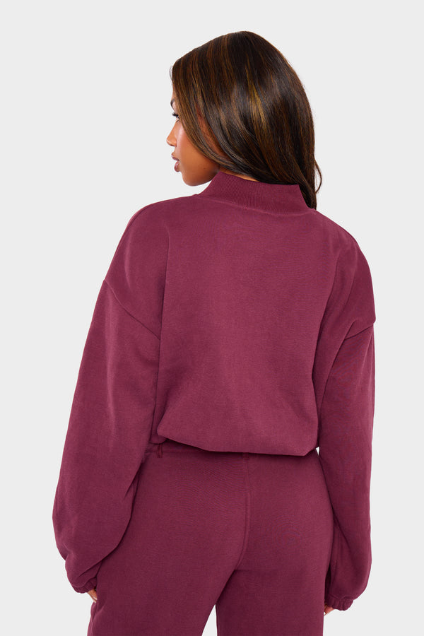 Kaiia Zip Through Bomber Style Sweatshirt Dark Cherry