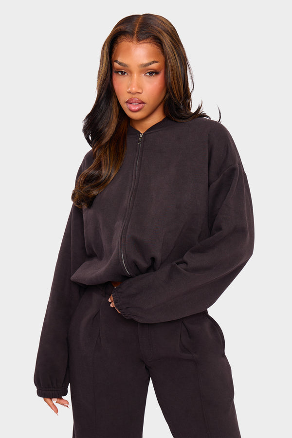 Kaiia Zip Through Bomber Style Sweatshirt Black
