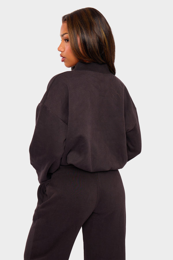 Kaiia Zip Through Bomber Style Sweatshirt Black