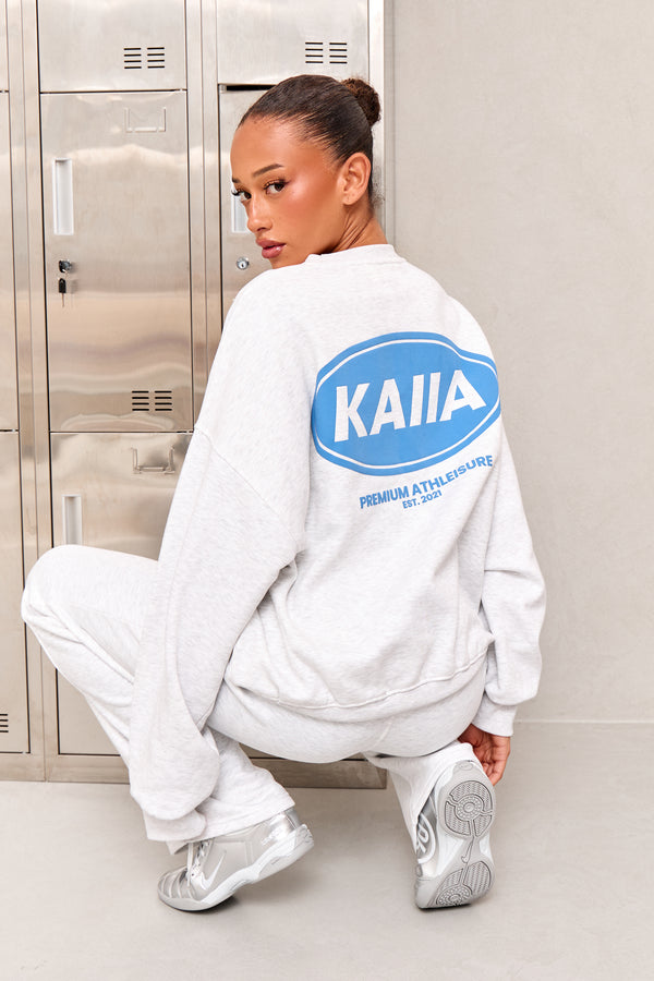 Kaiia Athleisure Oversized Sweatshirt Light Grey Marl & Vibrant Blue