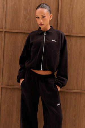 Kaiia Chrome Logo Pocket Detail Zip Through Sweatshirt Black