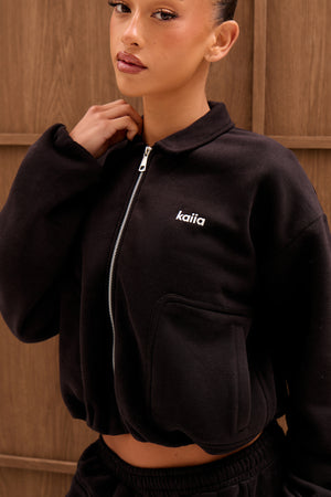 Kaiia Chrome Logo Pocket Detail Zip Through Sweatshirt Black