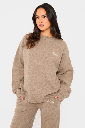 Kaiia Knit Oversized Sweatshirt Taupe Marl