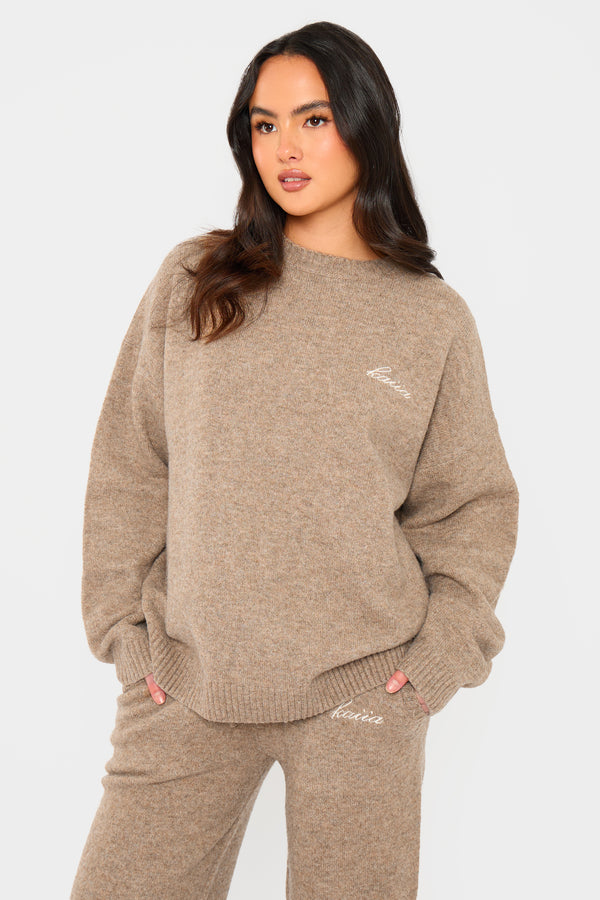 Kaiia Knit Oversized Sweatshirt Taupe Marl
