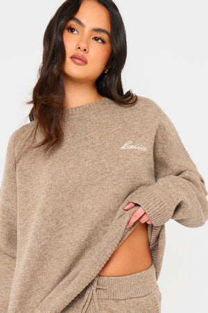 Kaiia Knit Oversized Sweatshirt Taupe Marl