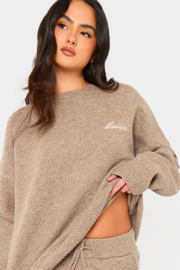 Kaiia Knit Oversized Sweatshirt Taupe Marl