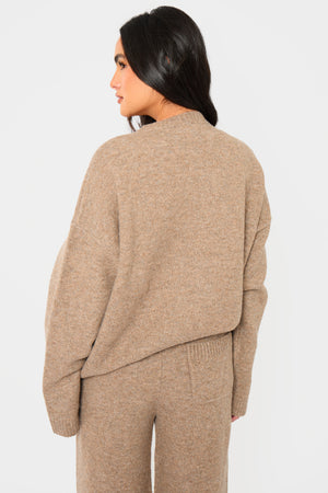 Kaiia Knit Oversized Sweatshirt Taupe Marl