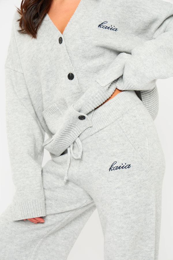 Kaiia Knit Button Down Pocket Cardigan Grey Marl