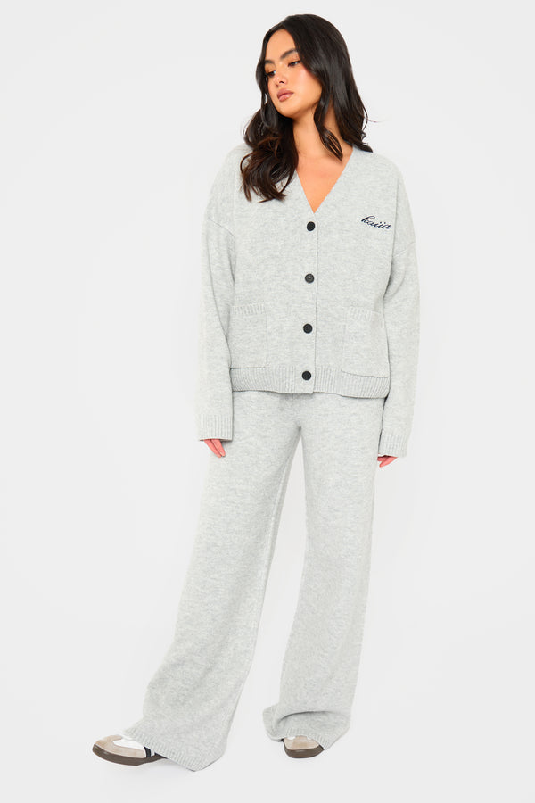Kaiia Knit Button Down Pocket Cardigan Grey Marl
