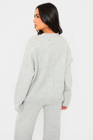 Kaiia Knit Button Down Pocket Cardigan Grey Marl