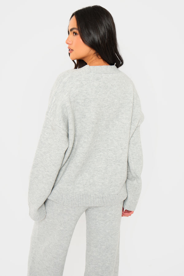 Kaiia Knit Button Down Pocket Cardigan Grey Marl