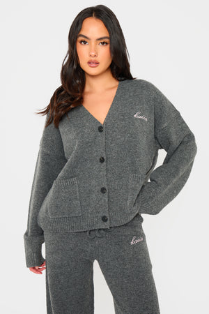 Kaiia Knit Button Down Pocket Cardigan Charcoal