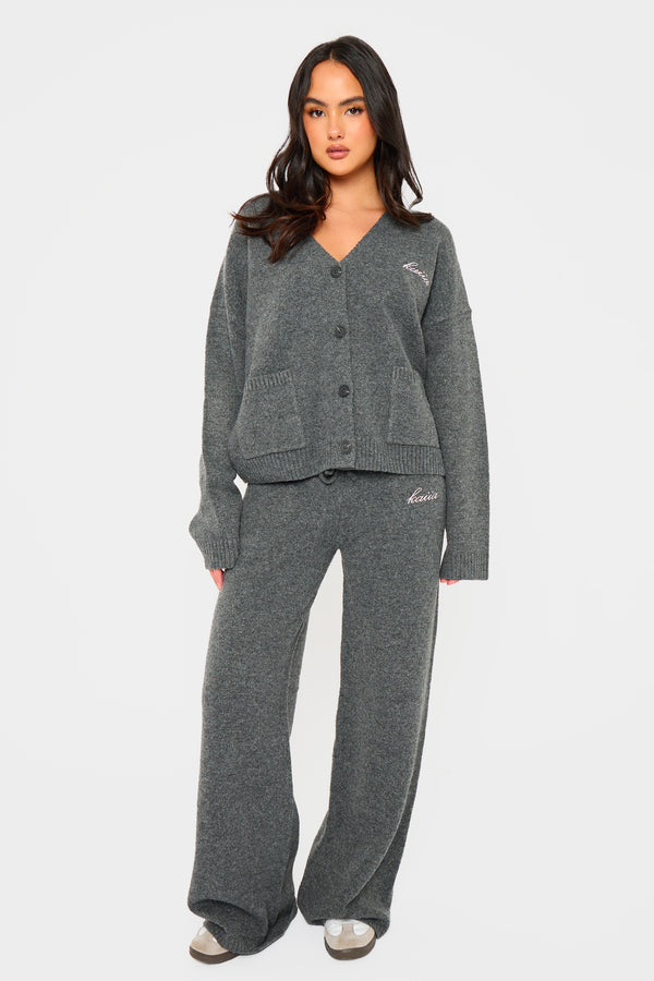 Kaiia Knit Button Down Pocket Cardigan Charcoal