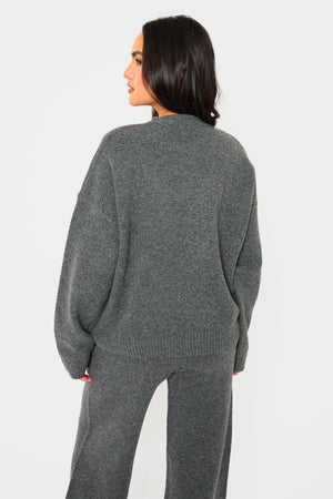 Kaiia Knit Button Down Pocket Cardigan Charcoal