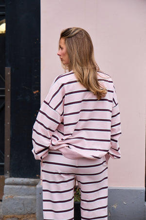 Kaiia Striped Oversized Sweatshirt Pink & Chocolate