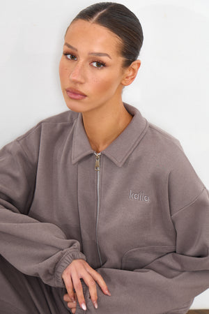 Kaiia Pocket Detail Zip Through Sweatshirt Silver Grey