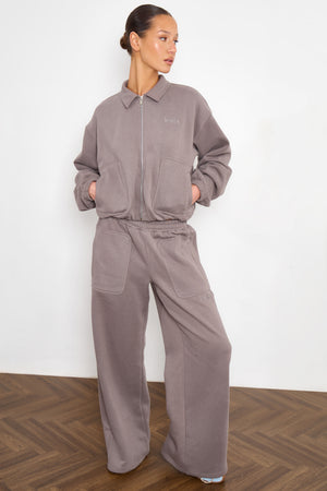 Kaiia Pocket Detail Zip Through Sweatshirt Silver Grey