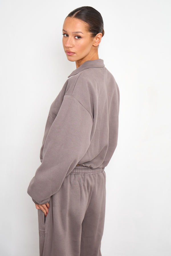 Kaiia Pocket Detail Zip Through Sweatshirt Silver Grey