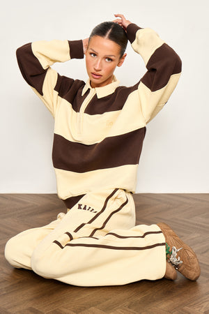 Kaiia Striped Oversized Rugby Sweatshirt Butter Yellow & Brown