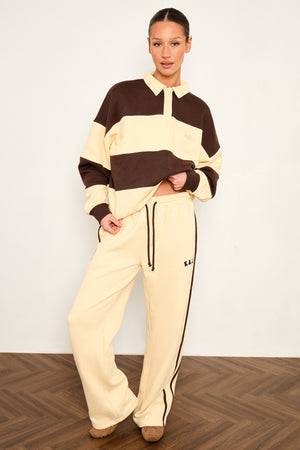 Kaiia Striped Oversized Rugby Sweatshirt Butter Yellow & Brown
