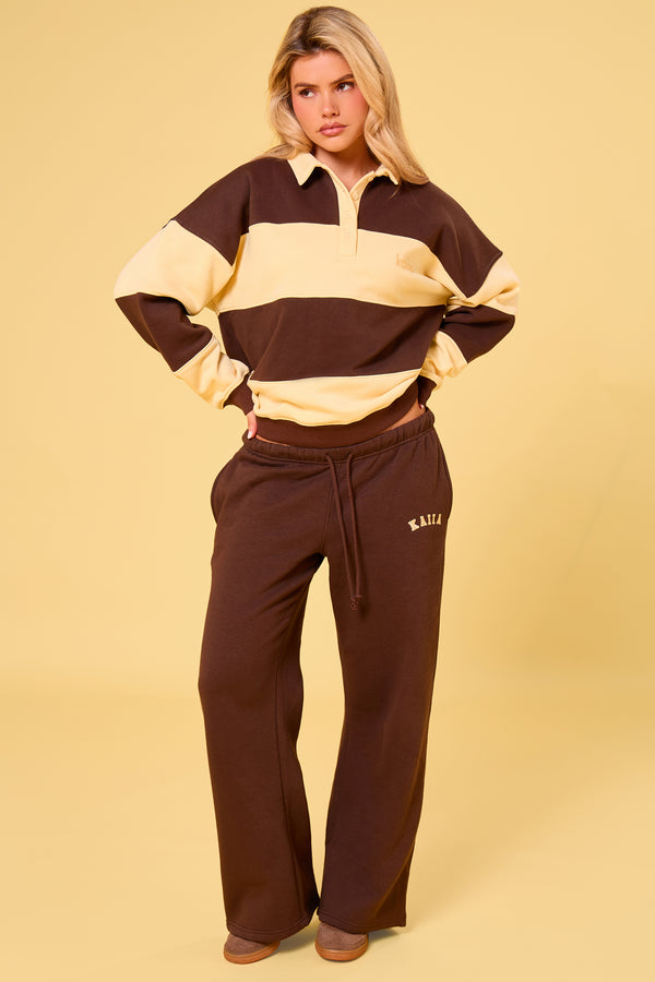 Kaiia Striped Oversized Rugby Sweatshirt Butter Yellow & Brown