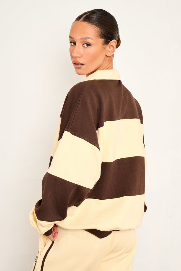 Kaiia Striped Oversized Rugby Sweatshirt Butter Yellow & Brown